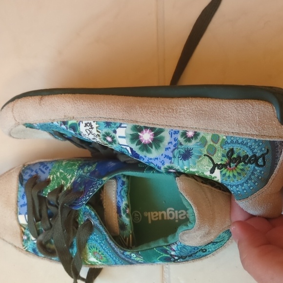 Desigual Lola suede canvas multicolor turquoise flat street wear sneakers US 9 - Picture 7 of 9